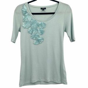 Talbots Light Blue Scoop Neck Blue Seashell Embellished Short Sleeve Top Small